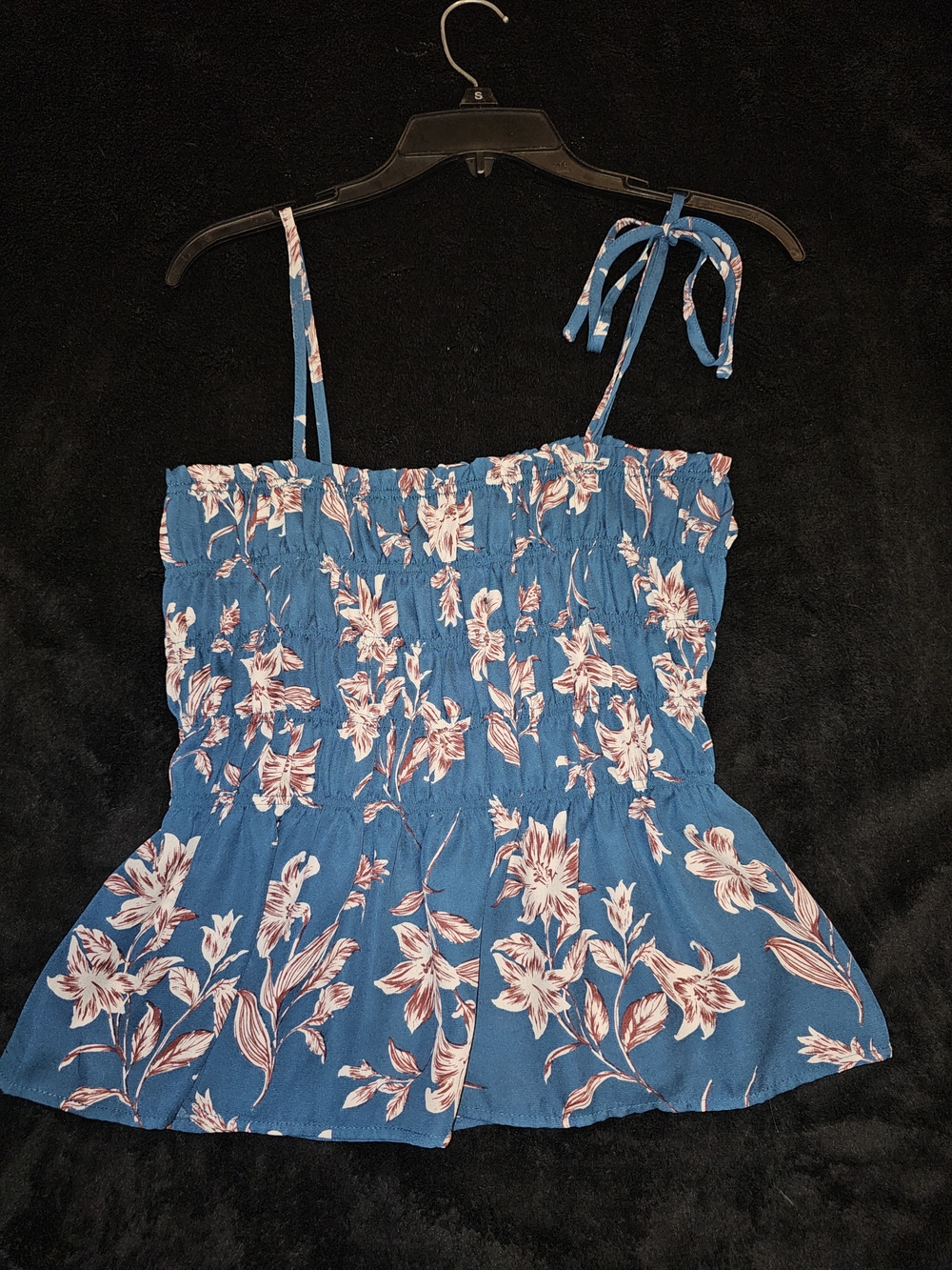 Paper Crane Teal Blue Floral Smocked Tie-Strap Camisole